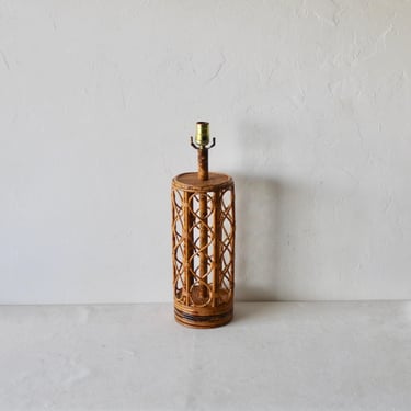 Vintage Handcrafted Burnt Tortoise Shell Style Bamboo Rattan Table Lamp 