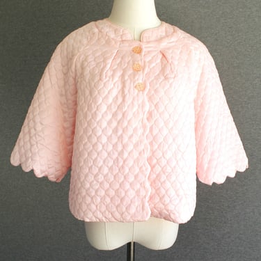 Mid Century - Barbizon - Bed Jacket - Satin - Dainty Puff - Pink - Marked size M - Pair with jeans and a tank 
