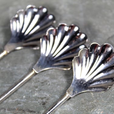 Set of 3 Silver Iced Tea Sipper Spoons | Silver-Tone Scallop Shell Bowl Tea Spoons | Cocktail Stirrers 