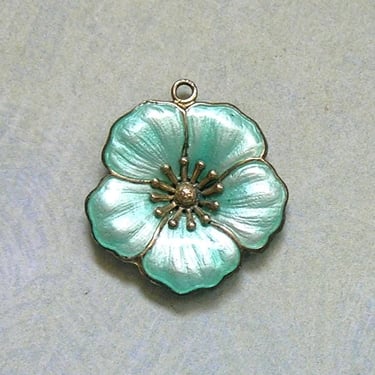 Vintage Sterling Norway Green Enamel Flower Pendant, Scandinavian sterling enamel flower pendant (#4467) 