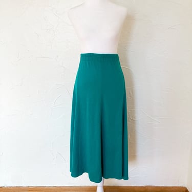 80s Deep Turquoise Jersey Midi Length A-Line Skirt | Extra Large/38