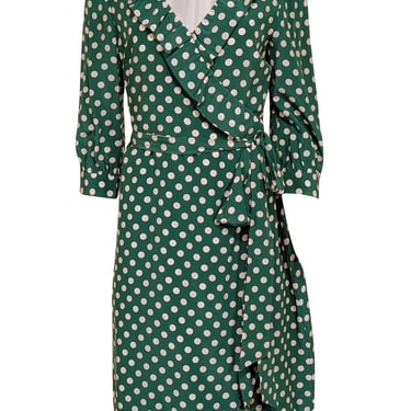 Kate Spade - Green &amp; Cream Dot Print &quot;Daniella&quot; Wrap Dress Sz 12