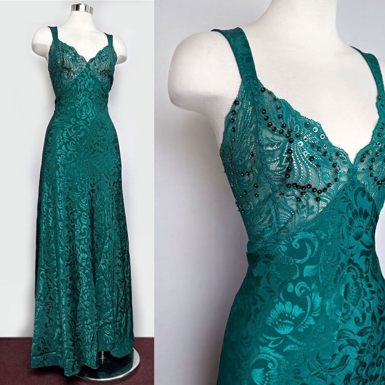 Victoria's Secret Emerald Green Damask Slip Dress Evening | Boutique 369 -  Palm Springs, CA | ATTIC