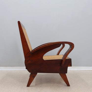 Mid century teak wood and Vienna straw armchair 1950s 