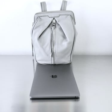 Refurbished Aimee Kestenberg Elephant Gray Tamitha Tech Backpack, Modernist Unisex Rucksack, Light Gray Laptop Bag, Leather Carry On Bag 