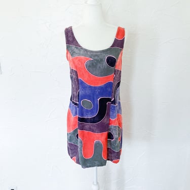 90s Rayon Abstract Shapes Tie Dyed Sleeveless Dress | Medium/Large 