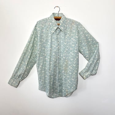 Vintage 1960s Shirt 60s Floral Blouse Unisex 