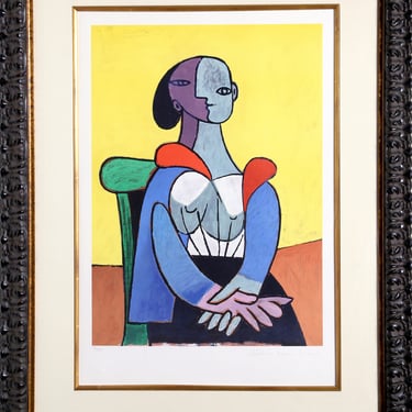 Femme a la Chaise sur Fond Jaune, Pablo Picasso (After), Marina Picasso Estate Lithograph Collection 
