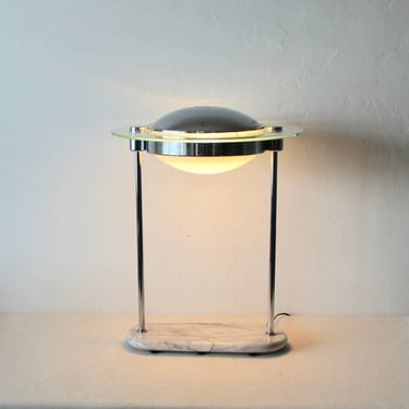 Robert Sonneman Style "Saturn" Chrome Glass Marble Large Desk Lamp 