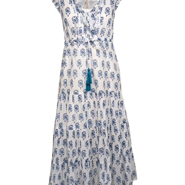 Mer St. Barth - White w/ Blue Floral Print Cotton Voile Maxi Dress Sz S