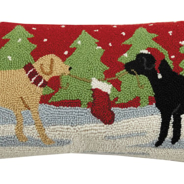 Tug of War Christmas Dogs Hook Pillow