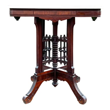 Antique Victorian Marble Top Walnut Side Table 