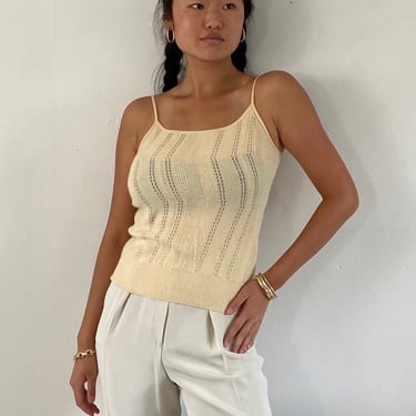 90s cashmere camisole / vintage buttercream cashmere pointelle knit spaghetti strap tank top camisole sweater | XS S 