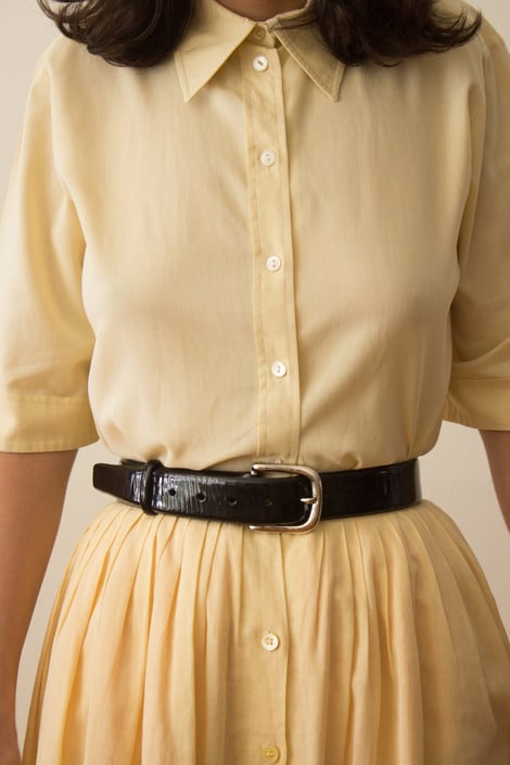 1990s Calvin Klein Collection Patent Leather Silver Buckle Belt 