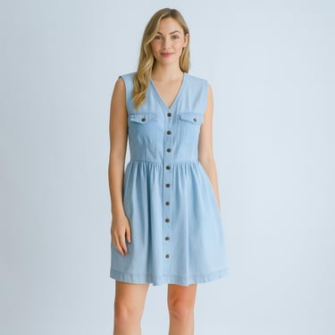 denim mini dress 90s vintage Liz Wear faded sleeveless chambray jean dress 
