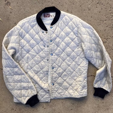 Vintage Western Field White Quilted Snap Button Bomber Boxy Jacket Size Medium 