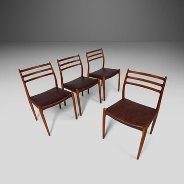 Set of Four (4) Teak Møller Model 78 Dining Chairs in Leather by J.L. Møllers Møbelfabrik, Denmark, c. 1960's 