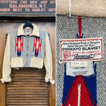 Vintage 1940’s Chimayo Southwest Blanket Ganscraft Label Rockabilly Jacket, 40’s Vintage Clothing 