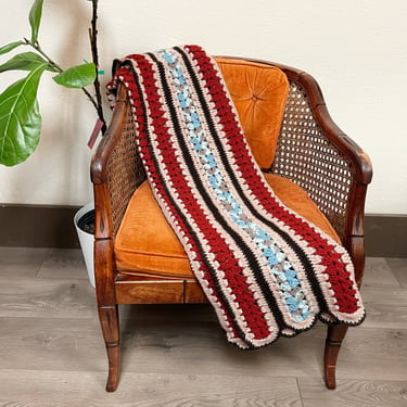Vintage Handmade Striped Blanket w Scalloped Ends 54