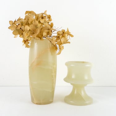 Small Vintage Onyx Stone Vase and Small Onyx Footed Cup, Real Stone Vase Decor 