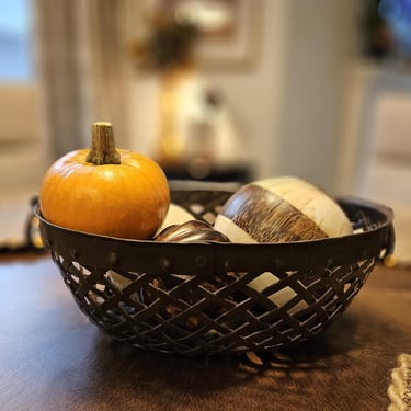 Vintage Brutalist Woven Metal Basket 