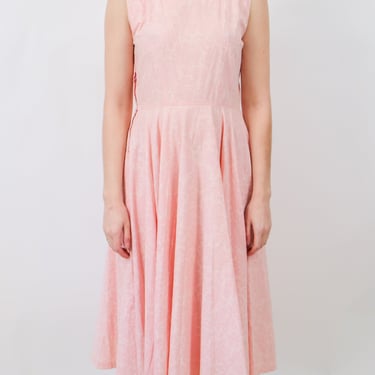 1950s Baby Pink Textured Fit and Flare Party Dress