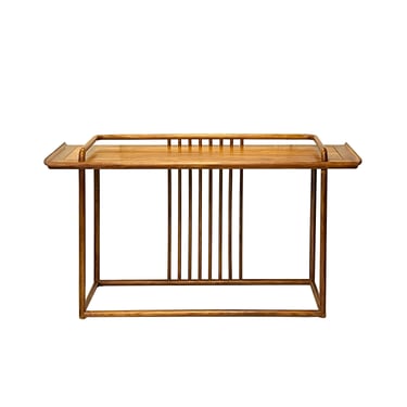 Oriental Zen Golden Brown Stain Wood Slim Minimalistic Side Table ws3456E 