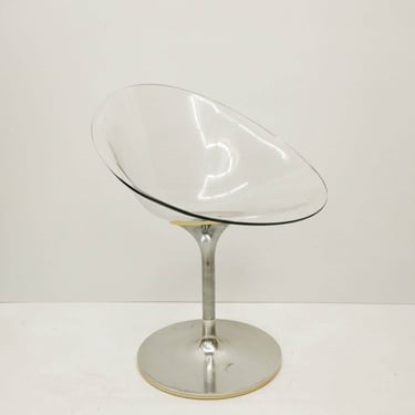 1 of 2 Transparent Eros chair with aluminum swivel base by Philippe Starck for Kartell. Made in Italy. 