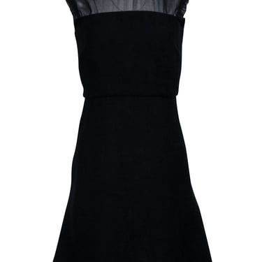 Sandro - Black Ribbed Fit & Flare Dress w/ Embroidered Collar Sz 4
