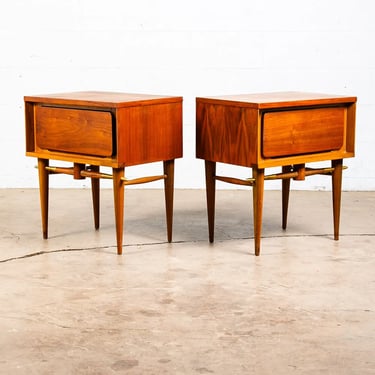 Mid Century Modern Nightstands End Side Tables Walnut Drawer Brass Basic Line