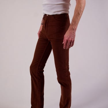 70s Brown Corduroy Pants Vintage Rare 1970s Mavericks Ultra High Waist Skinny Leg Long Unisex Men's Small Women's Medium 30