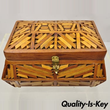 Vintage Wood Arts & Crafts Tramp Art Folk Art Jewelry Box Trinket Box