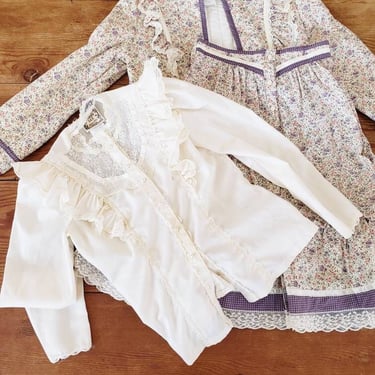 70s Gunne Sax Jeunes Filles Girls Suit 8 Floral Print Lavender Purple Prairie Cottagecore Kids Quilted Jacket Skirt Blouse Harmonia / Size 8 