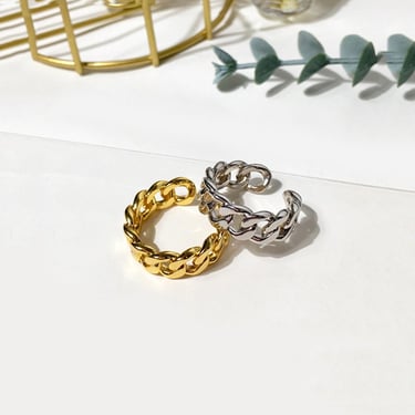 R032 Chain Ring, Gold Chain Ring, Statement Ring, Chunky Ring, Curb Chain Ring, Cuban Link Ring, Stacking Ring, Gift for her, link ring 