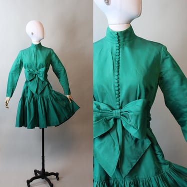 1960s EMERALD green satin dress xs | new fall 