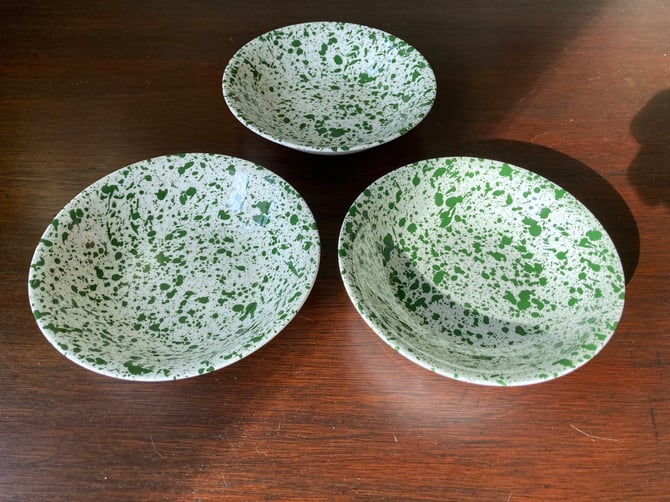 Paden City Pottery Green Confetti Dessert Bowls Set of Three 