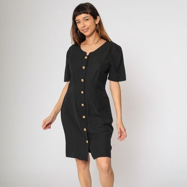 90s Black Velvet Dress Short Sleeve Knee Length | Shop Exile - Tucson, AZ |  ATTIC