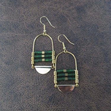 Green and gold ethnic earrings 
