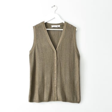 vintage knit sweater vest, beige wool blend, size M / L 