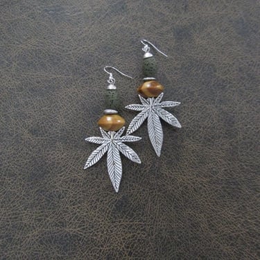 Hemp leaf earrings, marijuana earrings, etched earrings, antiqued silver earrings, rustic boho bohemian earrings, unique earrings, cannabis 