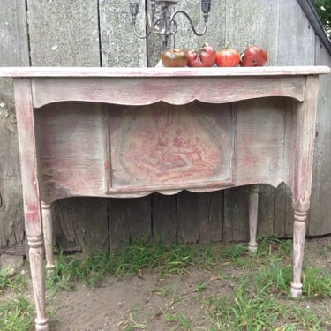 SOLD - Vintage Farm House Buffet -  Rustic Chippy Buffet  - Shabby Chic Console - Primitive Country Buffet.  -  Painted Table 