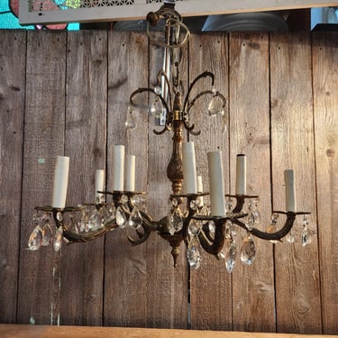 Vintage 5 Arm Spanish Style Crystal Chandelier 21 x 16