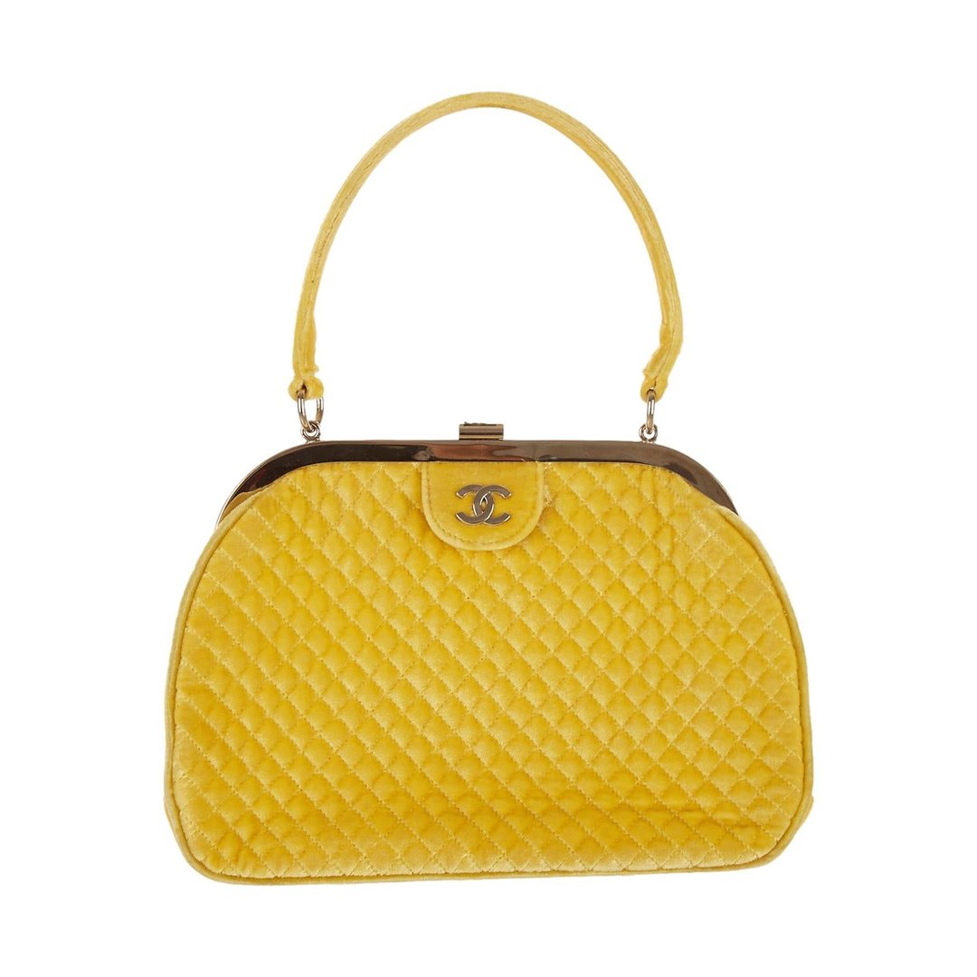 Chanel Yellow Velour Quilted Top Handle Bag Treasures of NYC New