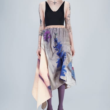 Asymmetric Printed Midi Skirt