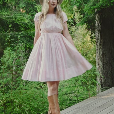 Pink Cotton Voile Pleated 50's - 60s Vintage Dress | Ro - Ne'l of California Retro Cotton Ballerina Dress 