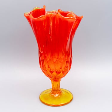 Fenton Thumbprint Orange Footed Vase | Vintage 1960s Art Glass 