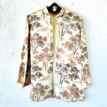 Vintage 1940s Japanese Brocade Jacket Pink Shiny Bell Sleeve Top Shirt 
