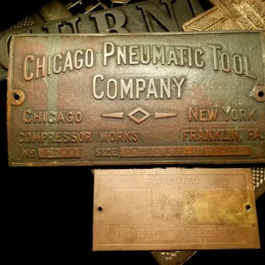 1910's Chicago Pneumatic CP Antique Engine Franklin Pa Brass Plaques