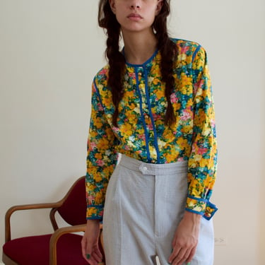70s cotton floral smock blouse with gold buttons 