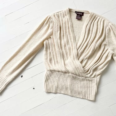 1980s Cream Silk + Angora Wrap Sweater 